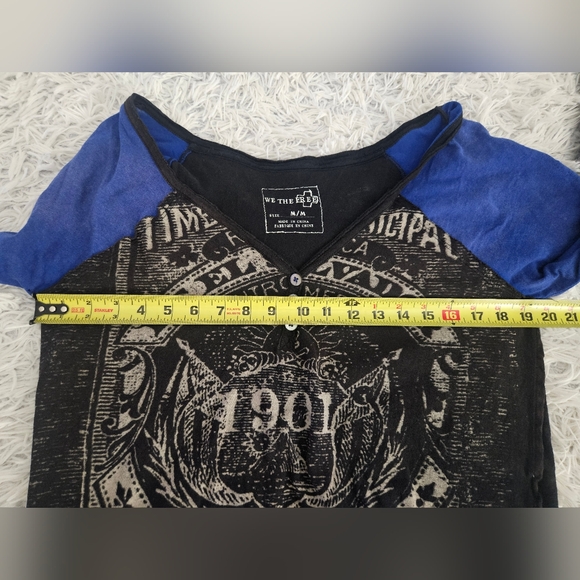 We The Free Long Sleeve Raglan Sleeve Crop Top Blue Black Womens Medium - Picture 7 of 12